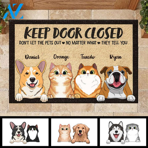 Don't Let The Pets Out - Funny Personalized Doormat (Cat & Dog) 