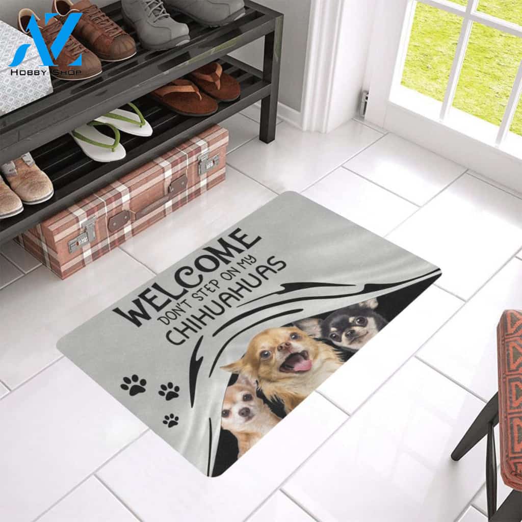 Dont Step On My Chihuahua Easy Clean Welcome DoorMat | Felt And Rubber | 40x60 cm | 45x75 cm | 60x90 cm | Colorful | DO1464