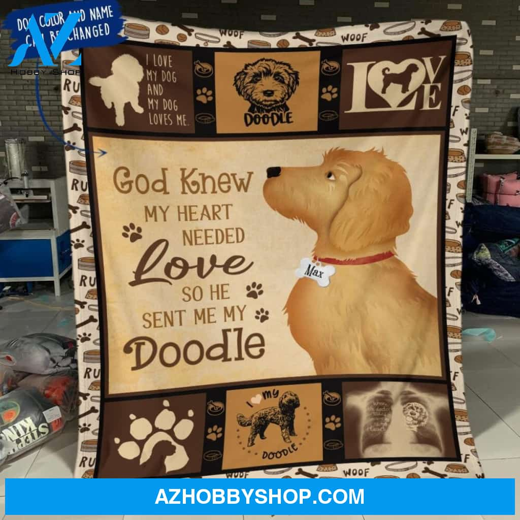 Personalized Doodle Custom Fleece Blanket - God Knew My Heart Needed Love, So He Sent Me My Doodle