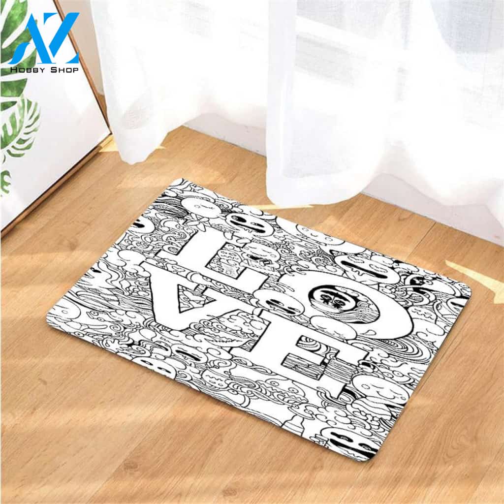 doodle love art monochrome doormats