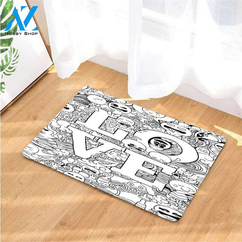 doodle love art monochrome doormats
