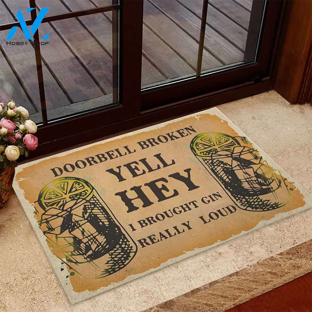 Doorbell Broken I Brought Wine Funny Indoor And Outdoor Doormat Warm House Gift Welcome Mat Birthday Gift For Wine Lovers