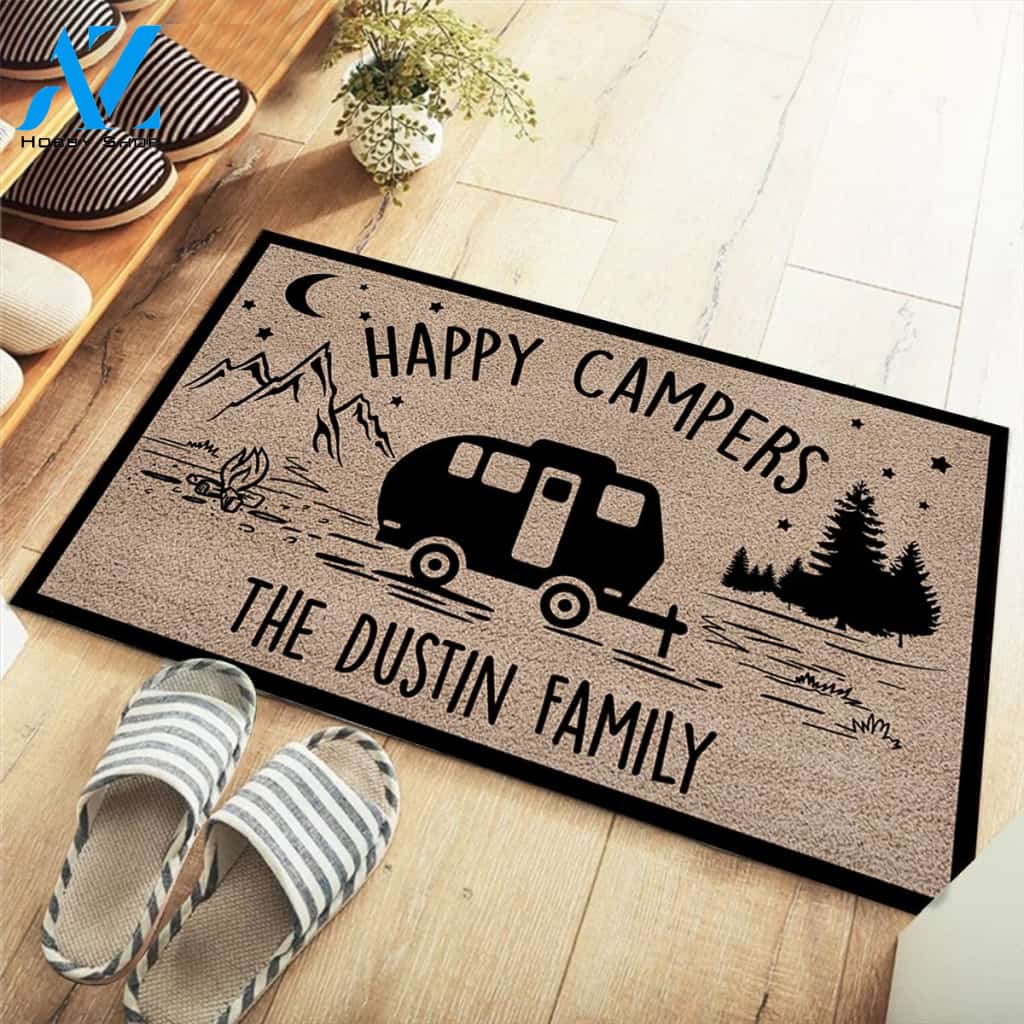 Doormat Camping - Happy Campers - Last Name Vr2 - M0402 - TRHN | Welcome Mat | House Warming Gift
