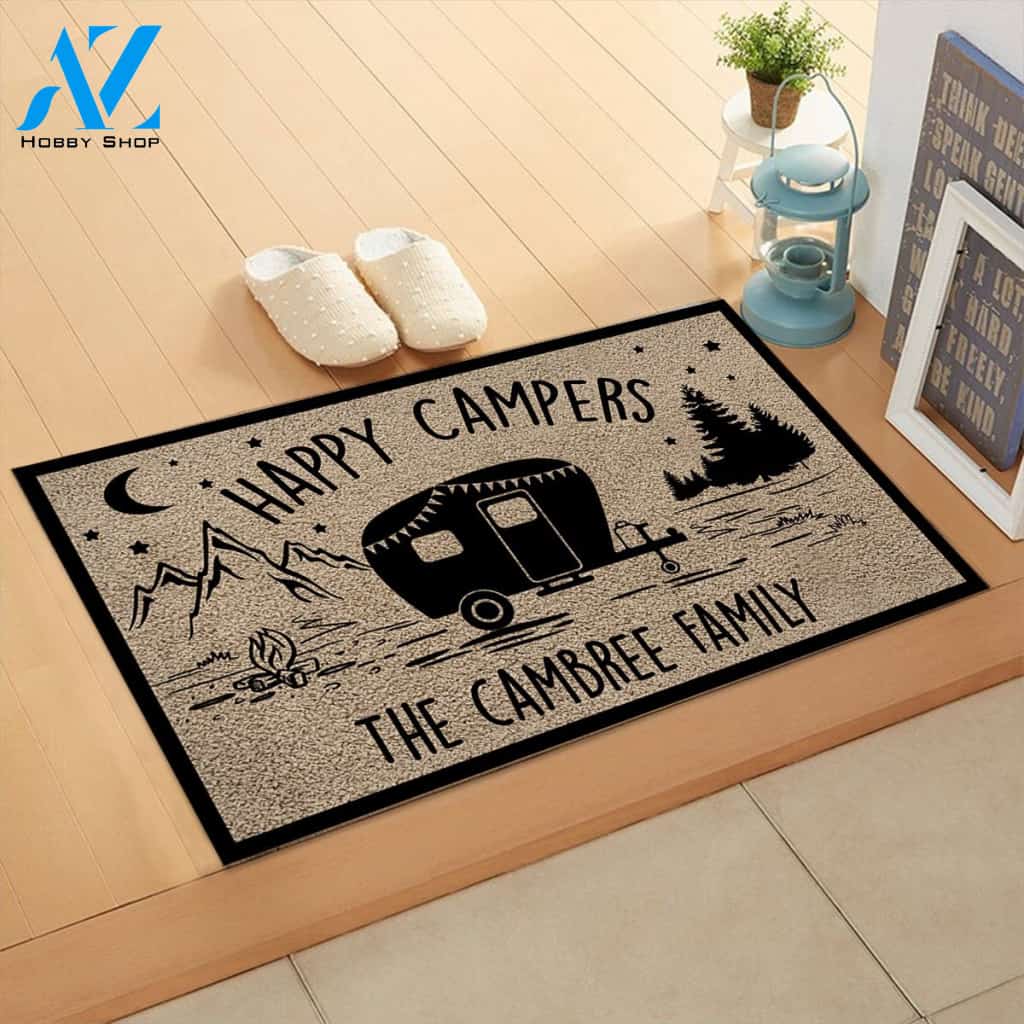 Doormat Camping - Happy Campers - Last Name Vr2 - M0402 - TRHN | Welcome Mat | House Warming Gift
