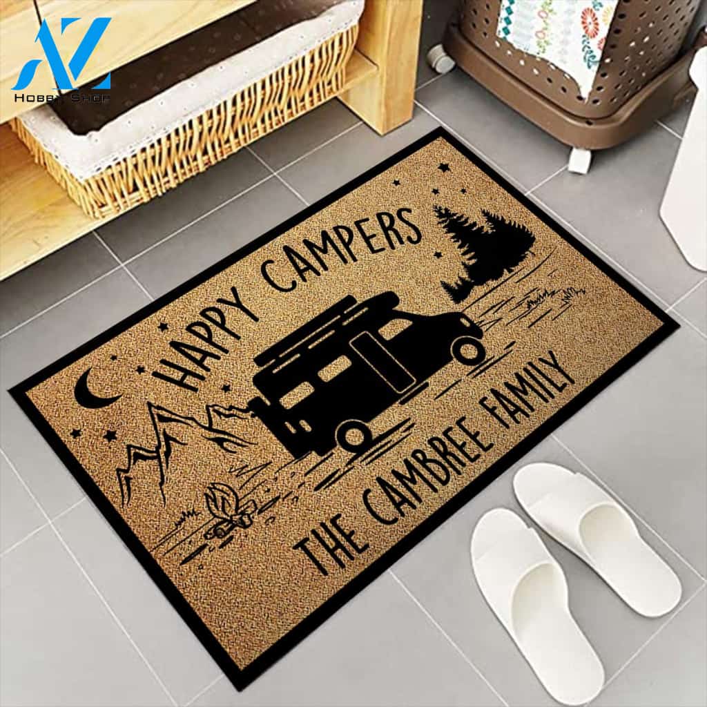Doormat Camping - Happy Campers - Last Name Vr2 - M0402 - TRHN | Welcome Mat | House Warming Gift