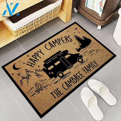 Doormat Camping - Happy Campers - Last Name Vr2 - M0402 - TRHN | Welcome Mat | House Warming Gift