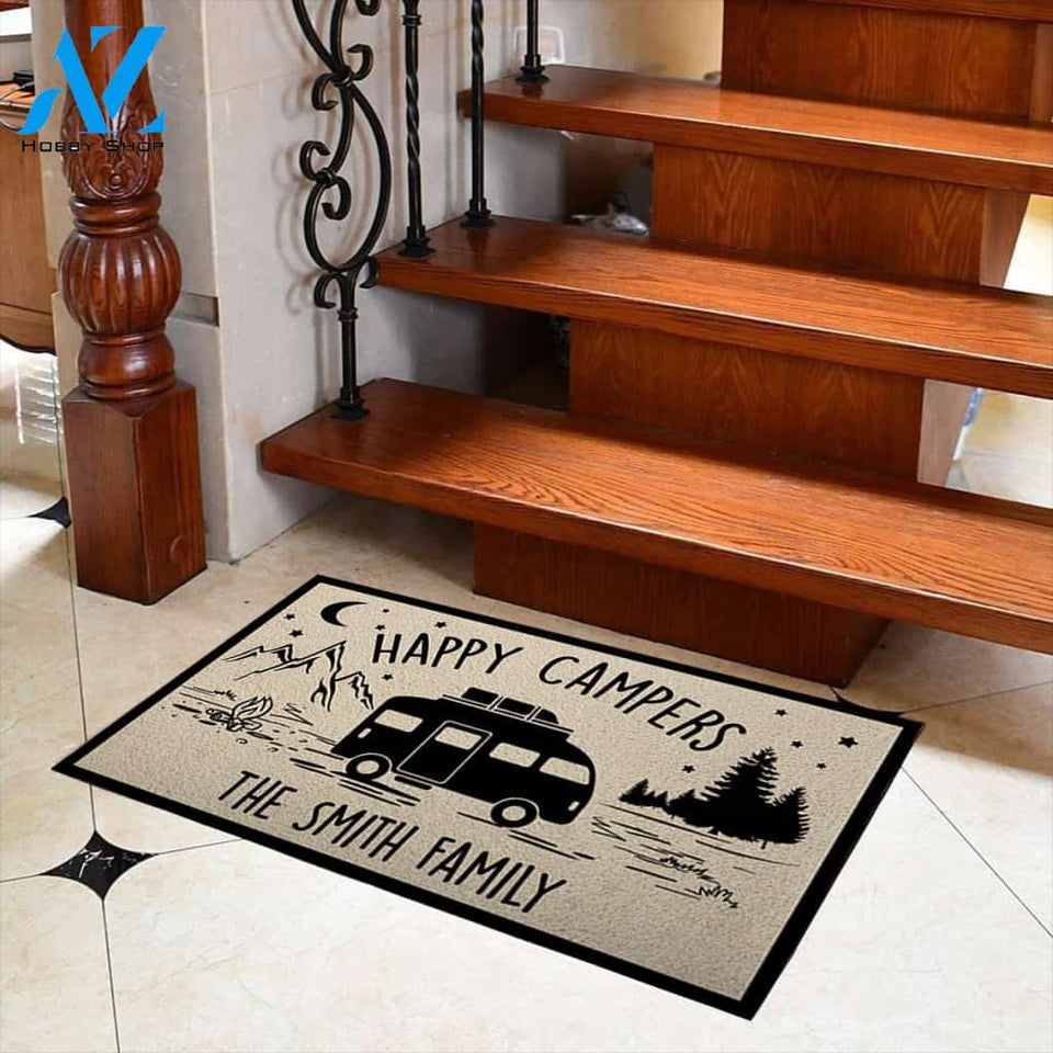 Doormat Camping - Happy Campers - Last Name Vr2 - M0402 - TRHN | Welcome Mat | House Warming Gift