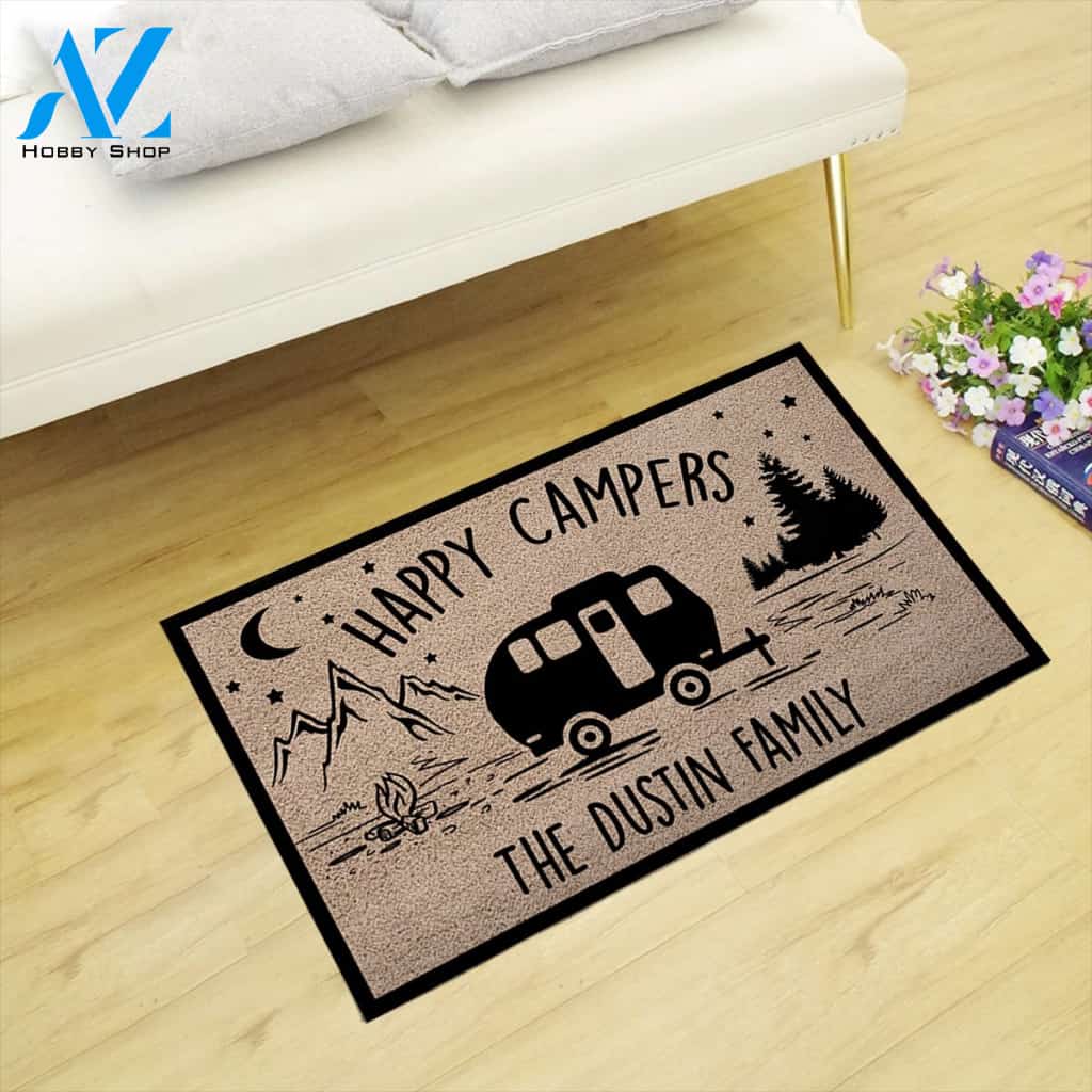 Doormat Camping - Happy Campers - Last Name Vr2 - M0402 - TRHN | Welcome Mat | House Warming Gift