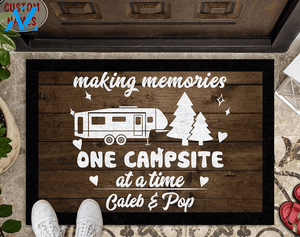 Wozoro Doormat Camping Personalized Making Memories With 5th Wheel Trailer Dark Background Size 18'' x 30'', 24'' x 36'', 36'' x 60''