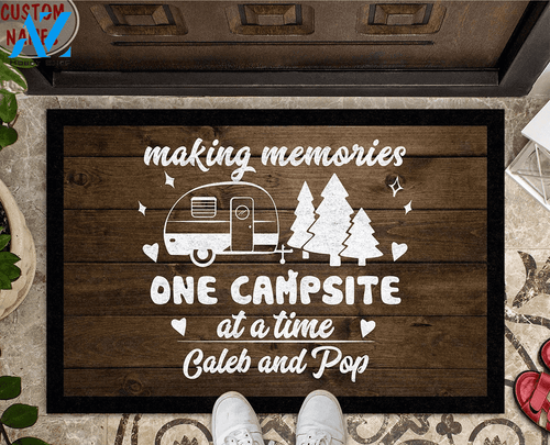 Wozoro Doormat Camping Personalized Making Memories With Travel Trailer Dark Background Size 18'' x 30'', 24'' x 36'', 36'' x 60''