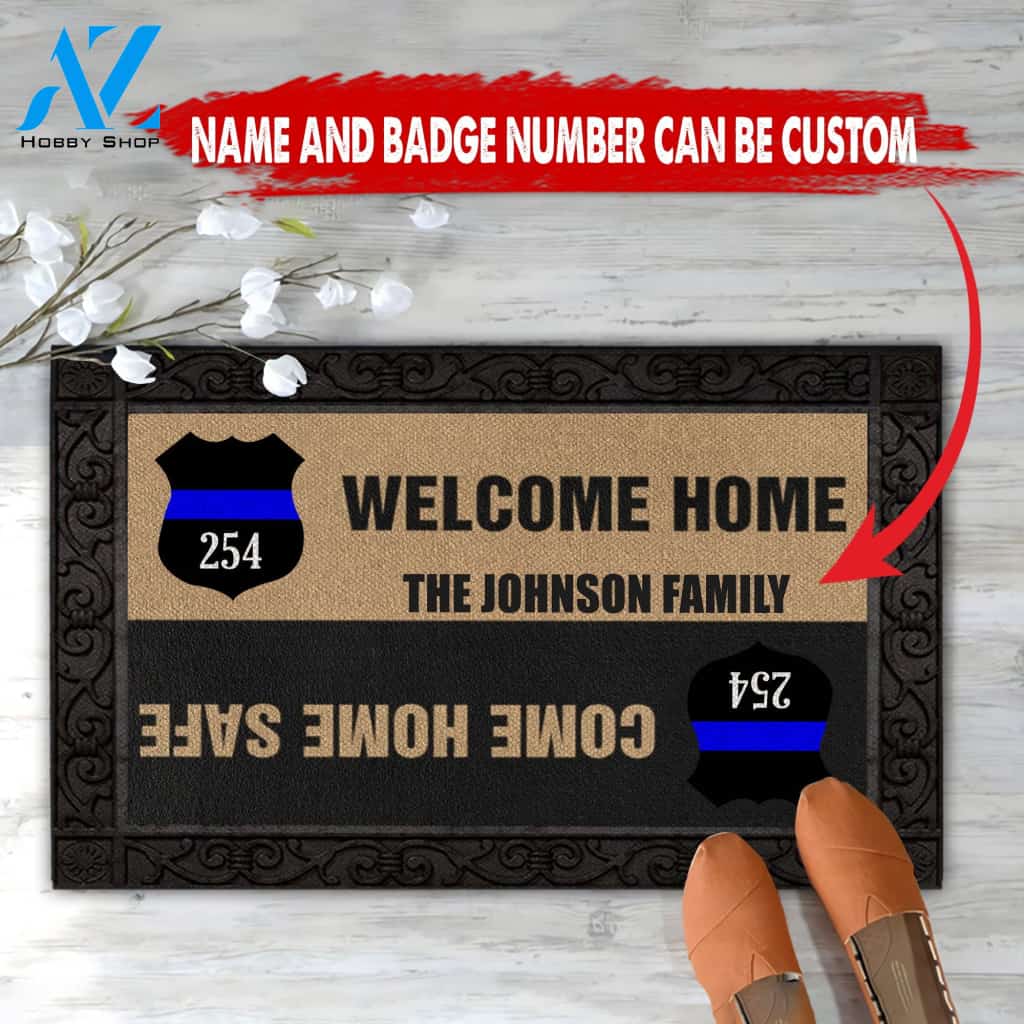 Police Back The Blue Welcome Home Doormat Come Home Safe Doormat Custom Name And Badge Number All Over Printed
