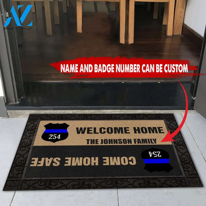 Police Back The Blue Welcome Home Doormat Come Home Safe Doormat Custom Name And Badge Number All Over Printed