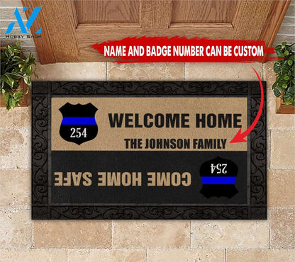 Police Back The Blue Welcome Home Doormat Come Home Safe Doormat Custom Name And Badge Number All Over Printed