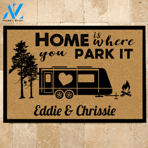 Doormat Customized Name and RV Home Is Where You Park It | WELCOME MAT | HOUSE WARMING GIFT