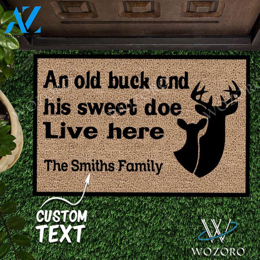 Wozoro Doormat Deer Hunting Personalized An Old Buck And His Sweet Doe Live Here Size 18 x 30, 24 x 36, 36 x 60 inch