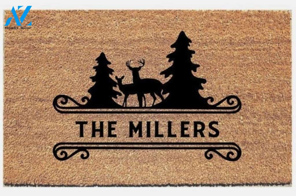 Wozoro Doormat Deer Hunting Personalized Forest Camouflage Size 18 x 30, 24 x 36, 36 x 60 inch