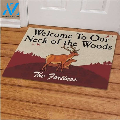 Wozoro Doormat Deer Hunting Personalized Welcome To Our Neck Of The Woods Size 18 x 30, 24 x 36, 36 x 60 inch