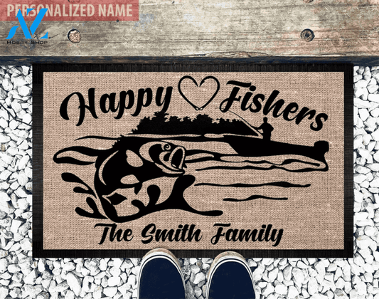Wozoro Doormat Fishing Personalized Happy Fishers On Lake Size 18x30, 24x36, 36x 60 inch