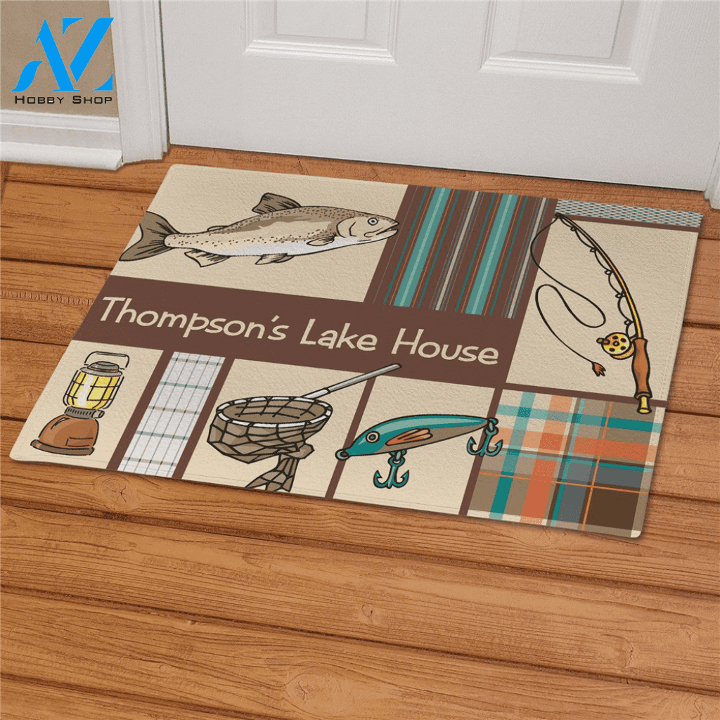 Wozoro Doormat Fishing Personalized Lake House Size 18'' x 30'', 24'' x 36'', 36'' x 60''
