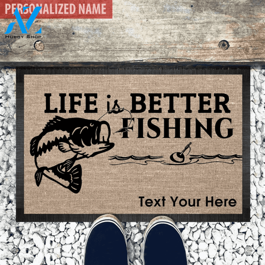 Wozoro Doormat Fishing Personalized Life Is Better Fishing Size 18x30, 24x36, 36x 60 inch