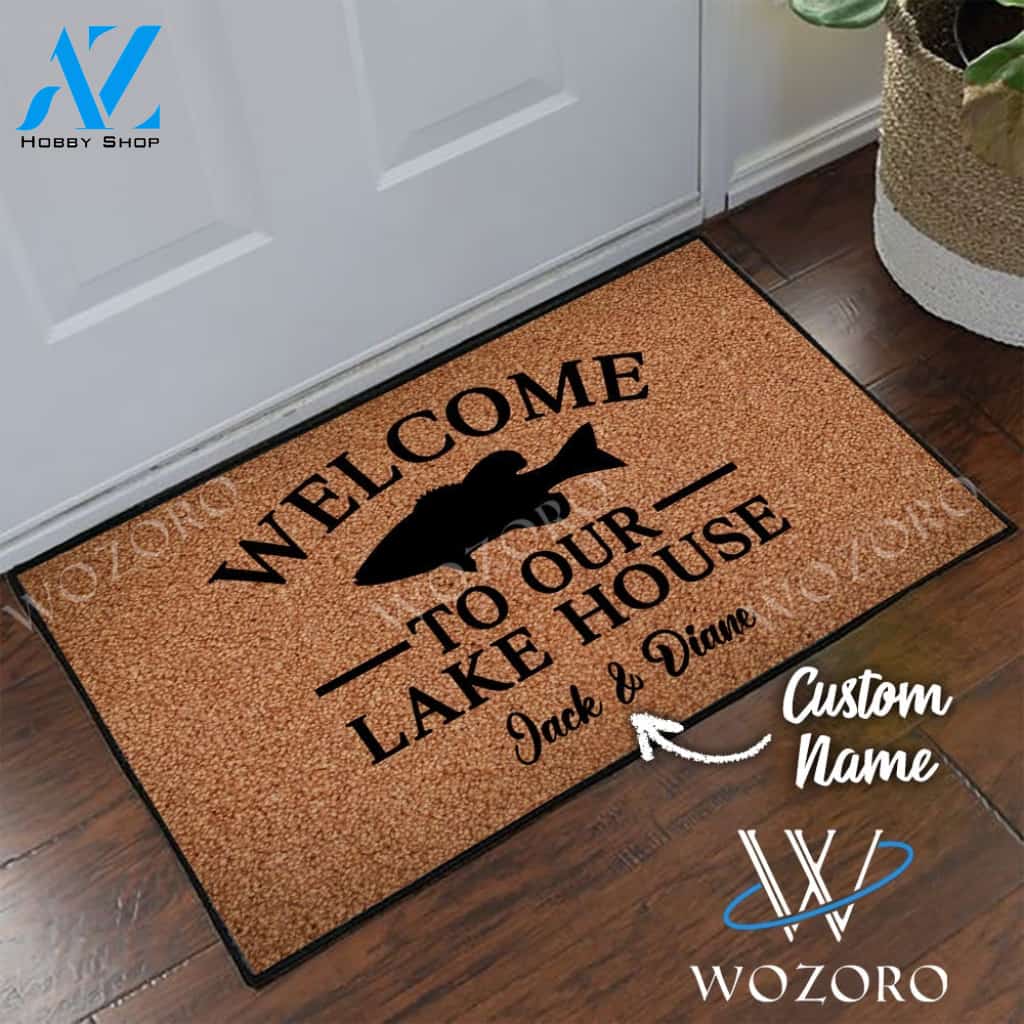 Wozoro Doormat Fishing Personalized Welcome To Our Lake House Size 18 x 30, 24 x 36, 36 x 60 inch