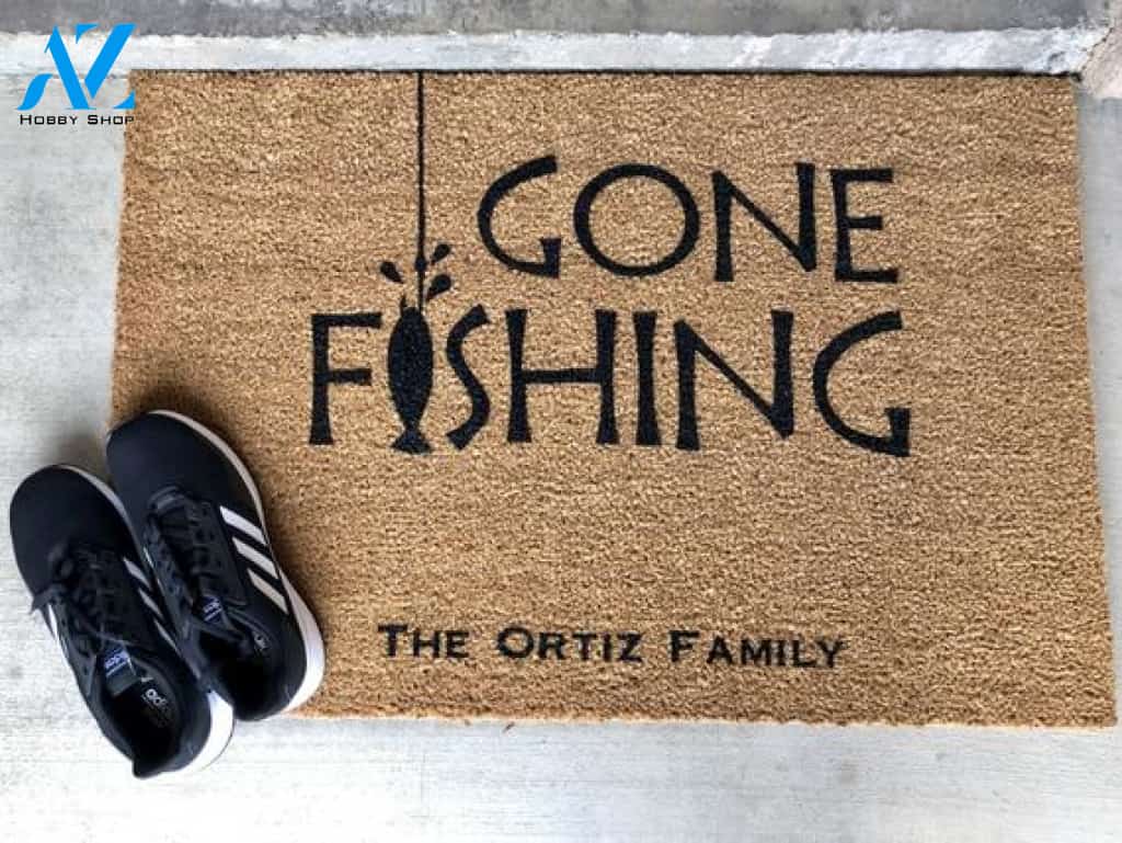 Wozoro Doormat Gone Fishing Personalized Size 18 x 30, 24 x 36, 36 x 60 inch