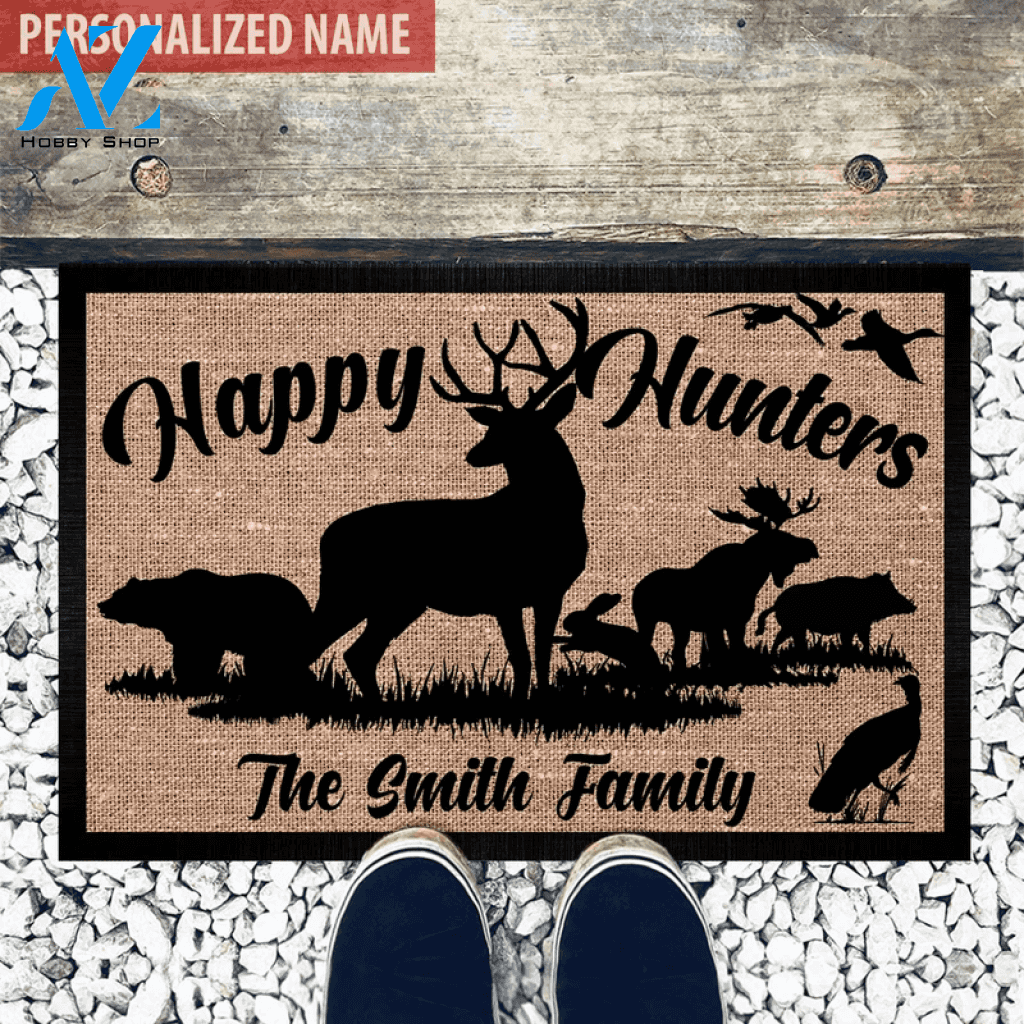 Wozoro Doormat Hunting Personalized Happy Hunters Deer Size 18x30, 24x36, 36x 60 inch