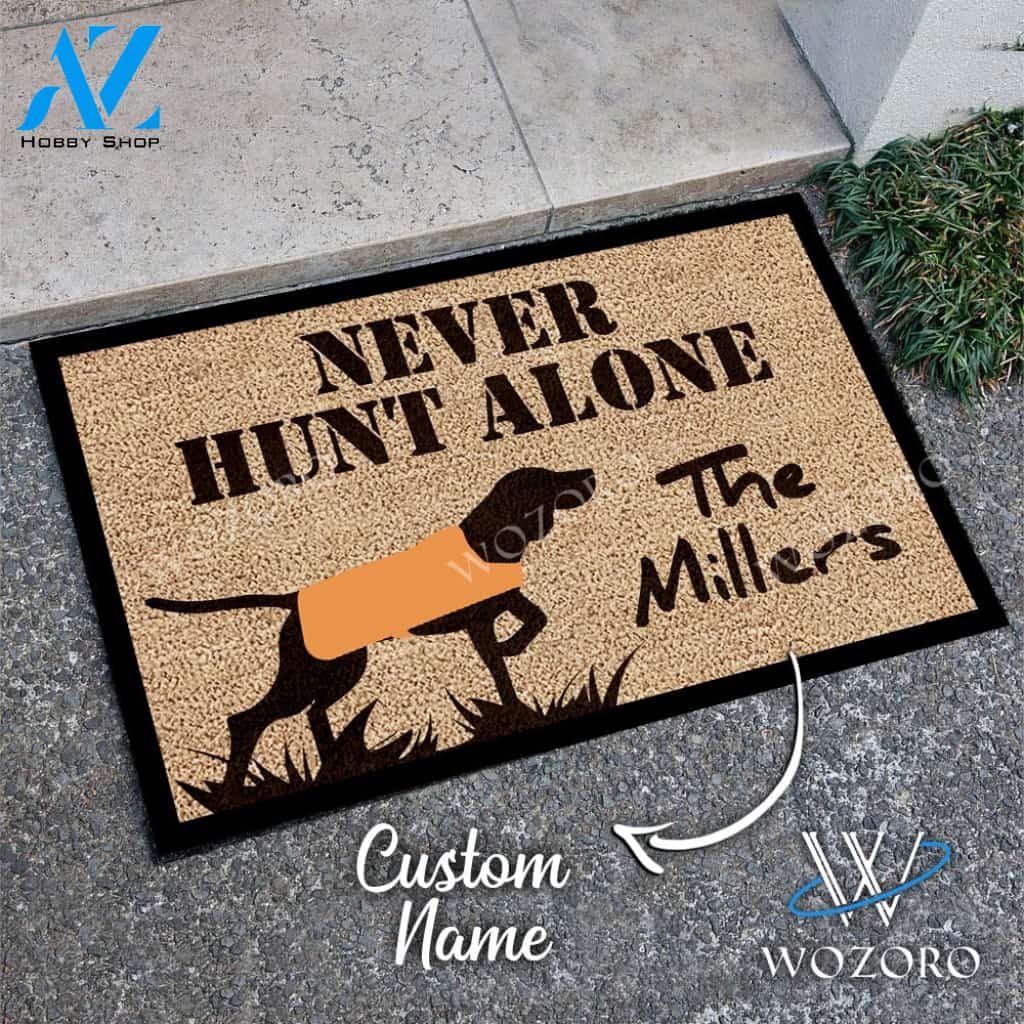 Wozoro Doormat Hunting Personalized Never Hunt Alone Size 18 x 30, 24 x 36, 36 x 60 inch