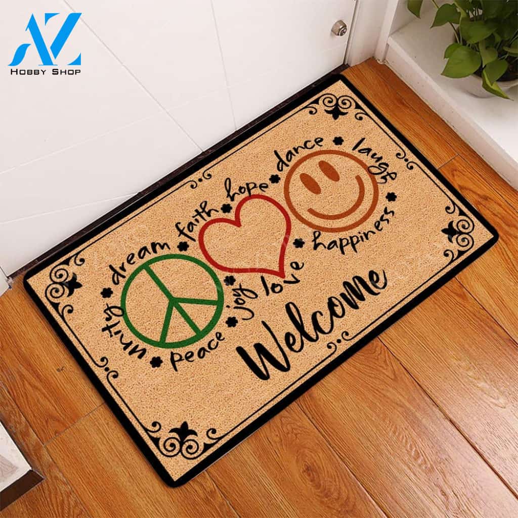 Wozoro doormat Peace Love Happiness Dance