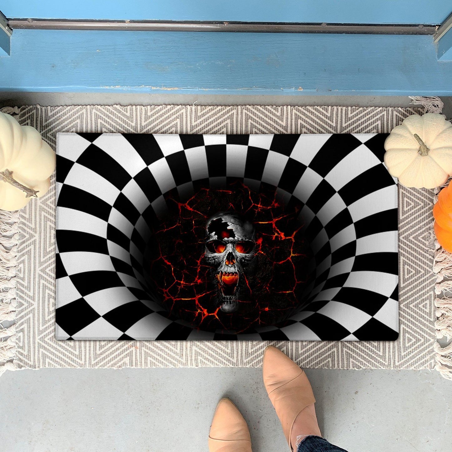 FIRE SKULL ILLUSION DOORMAT