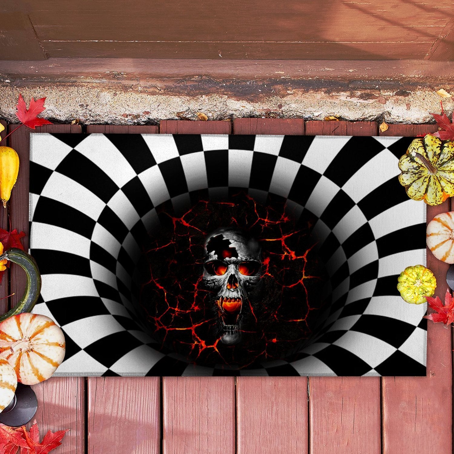 FIRE SKULL ILLUSION DOORMAT