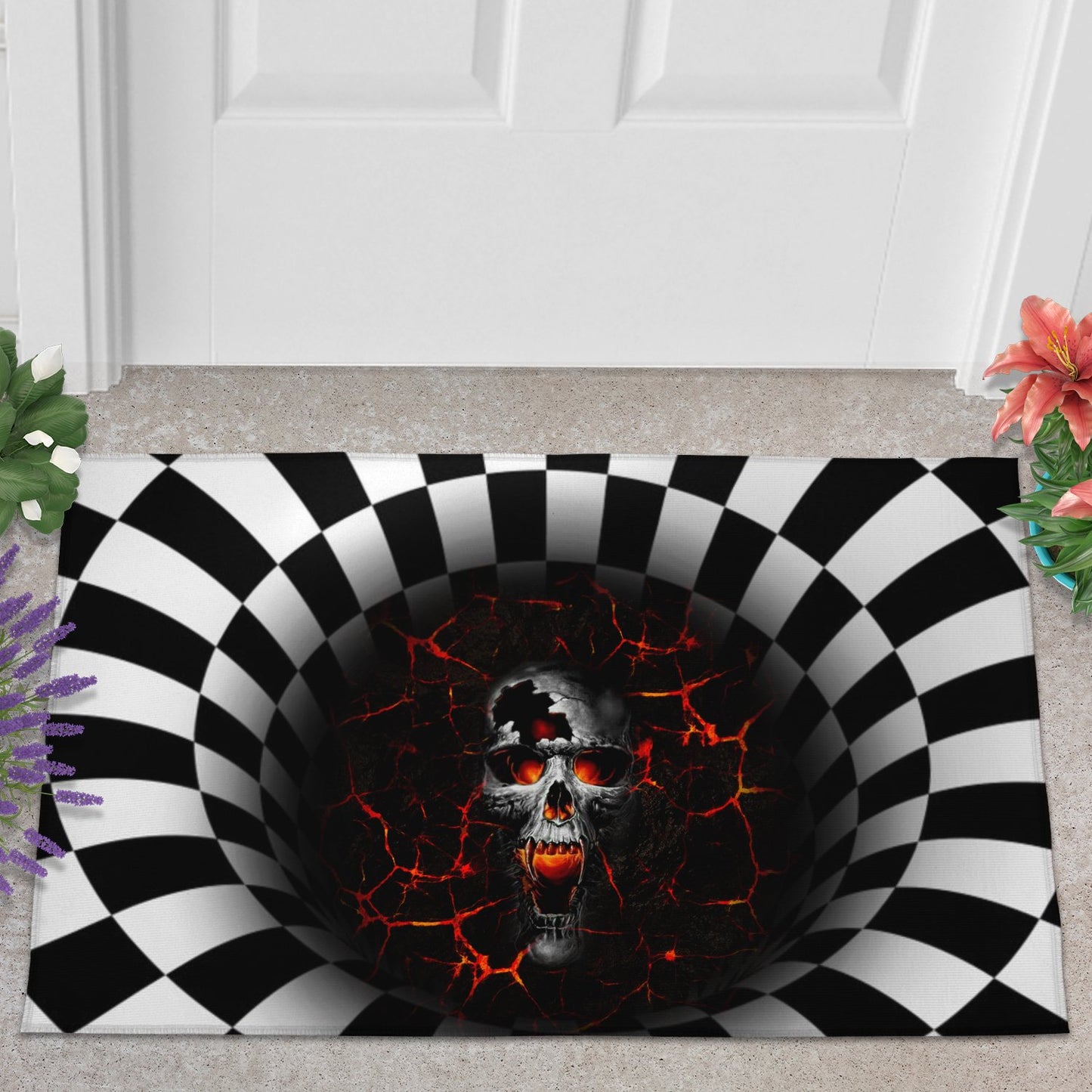FIRE SKULL ILLUSION DOORMAT