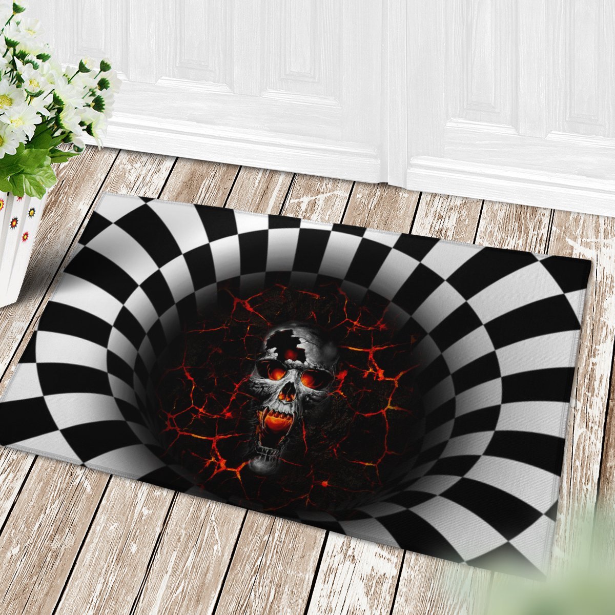 FIRE SKULL ILLUSION DOORMAT