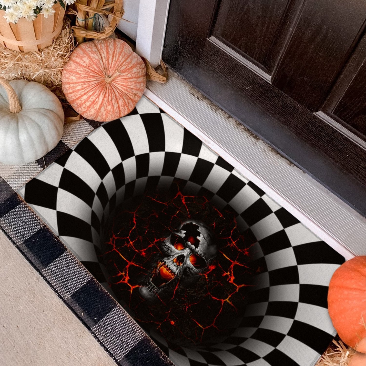 FIRE SKULL ILLUSION DOORMAT