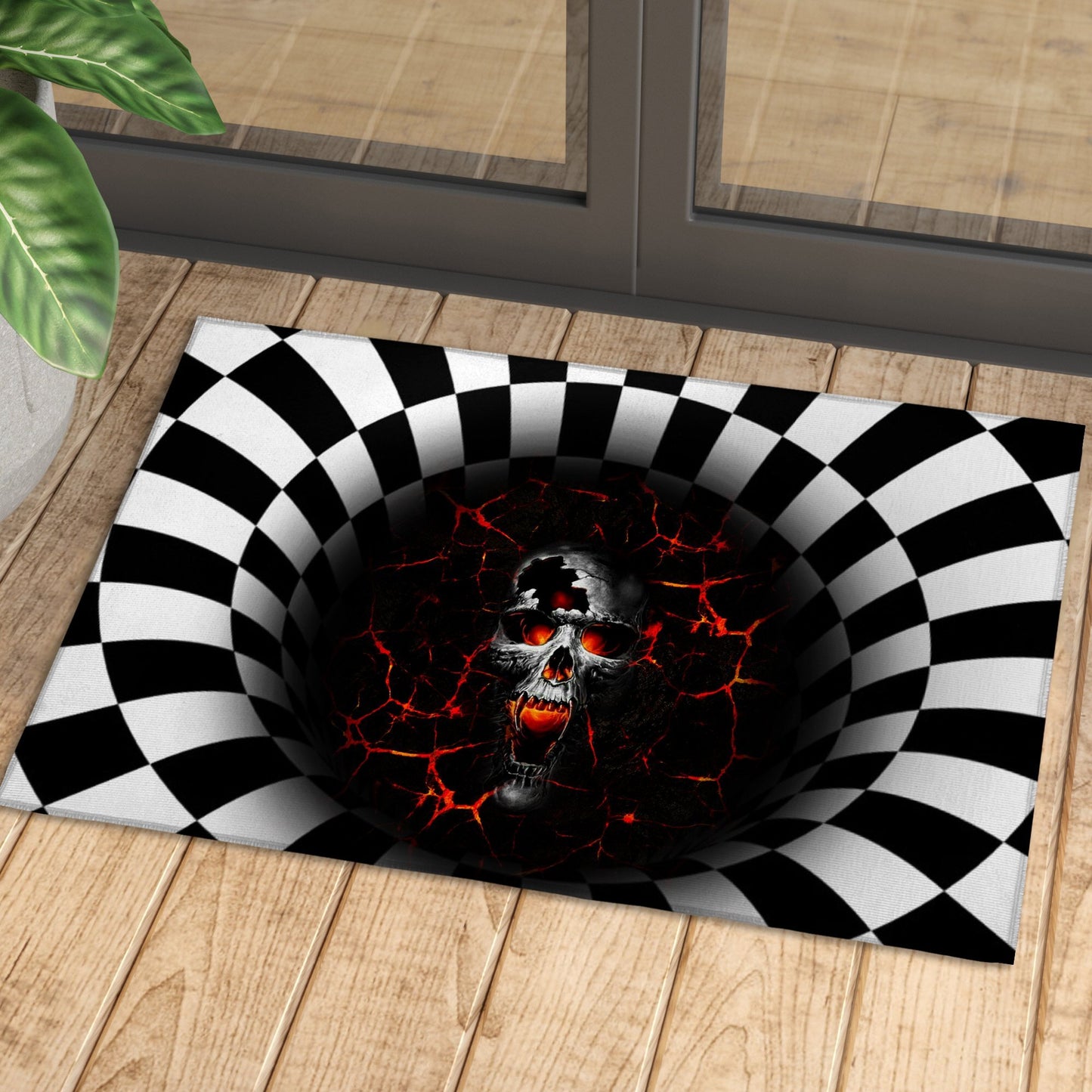FIRE SKULL ILLUSION DOORMAT