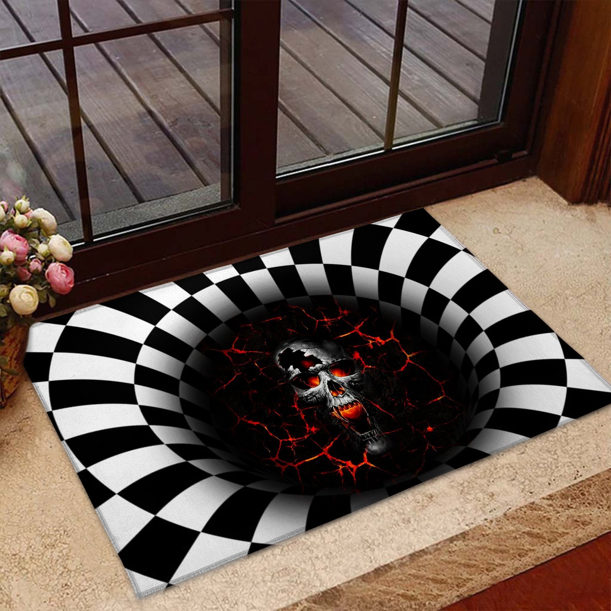 FIRE SKULL ILLUSION DOORMAT
