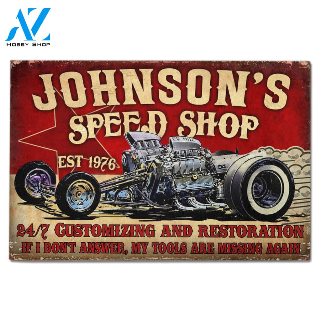 Drag racing customizing and restoration Personalized Doormat