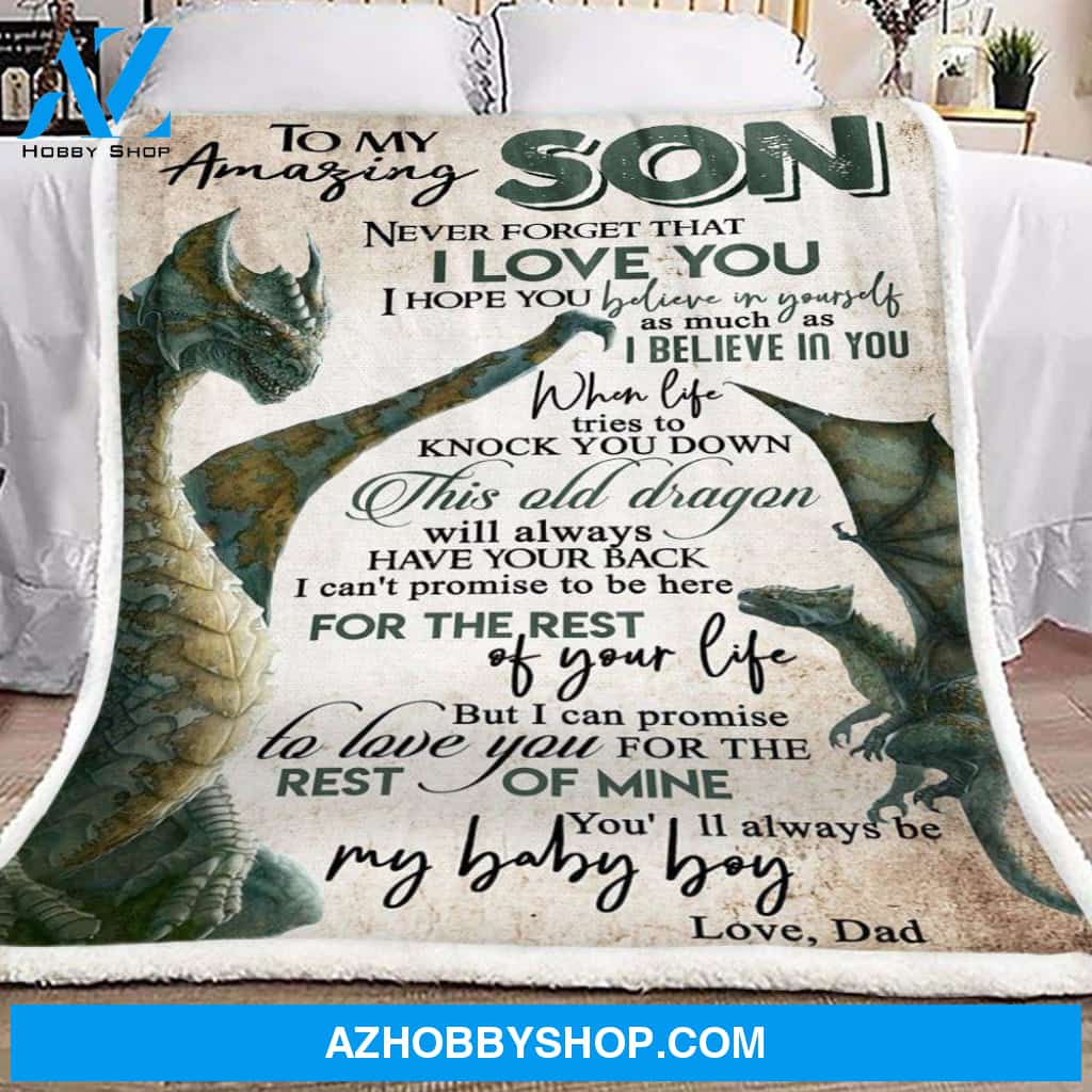 Dragon To My Amazing Son Love Dad Fleece Blanket Gift For Son | Family Blanket