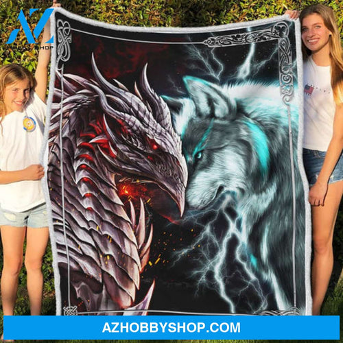 Dragon vs Wolf Blanket, Fire vs Ice, Dragon Lover, Wolf Lover
