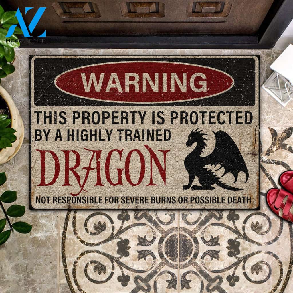 Dragon Warning Highly Trained Doormat | Welcome Mat | House Warming Gift