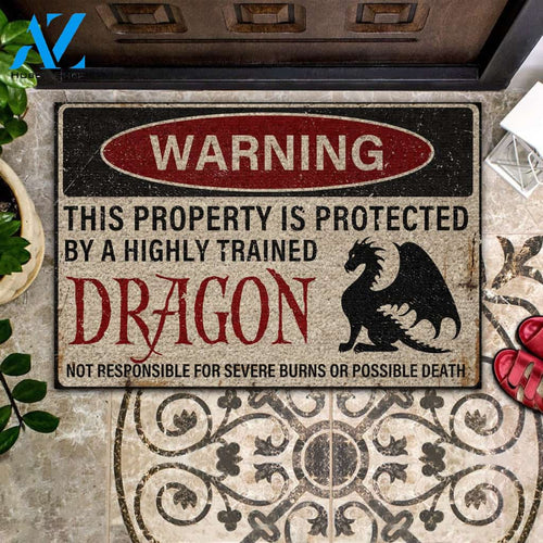 Dragon Warning Highly Trained Doormat | Welcome Mat | House Warming Gift