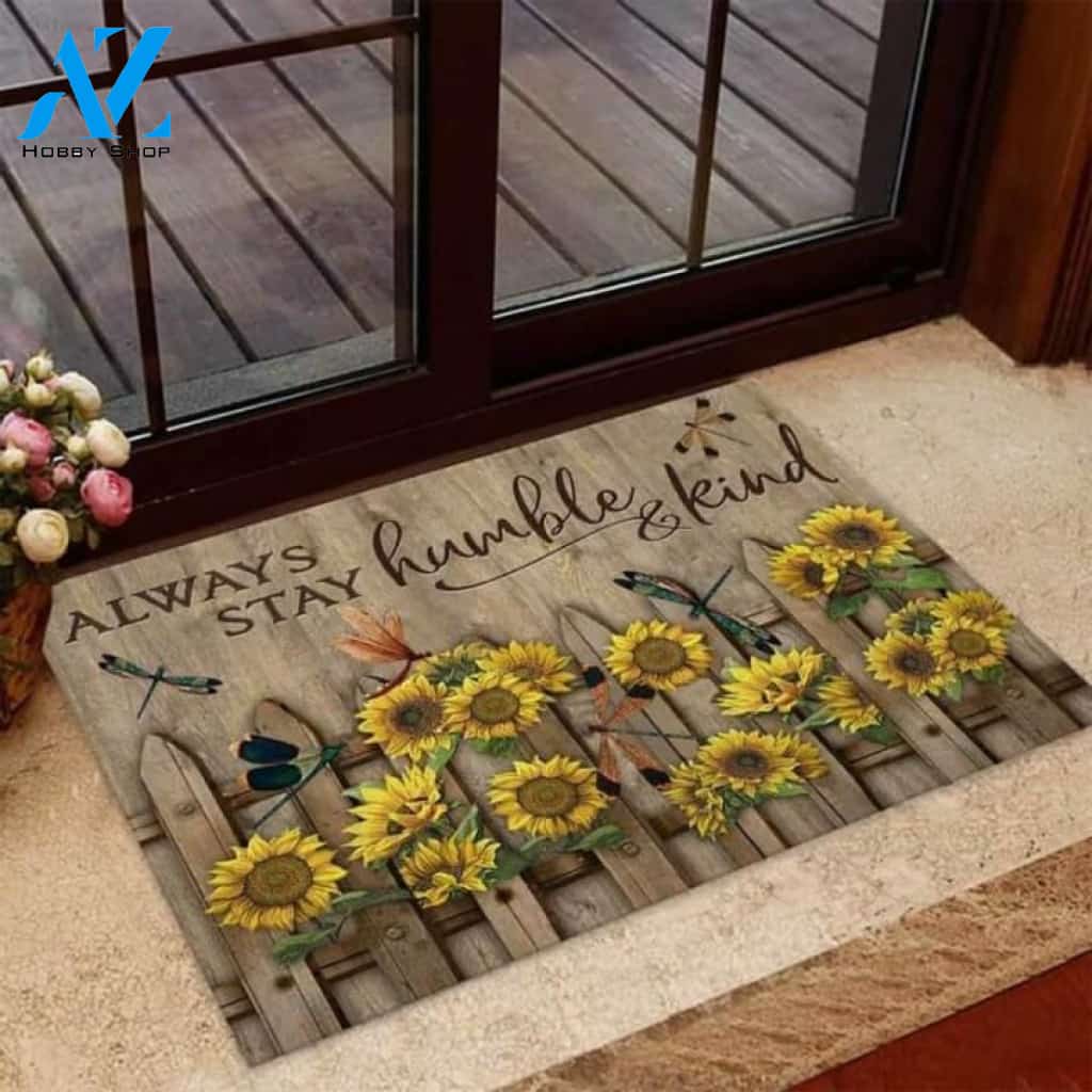 Dragonflies Always Stay Humble And Kind Sunflower Doormat | Welcome Mat | House Warming Gift