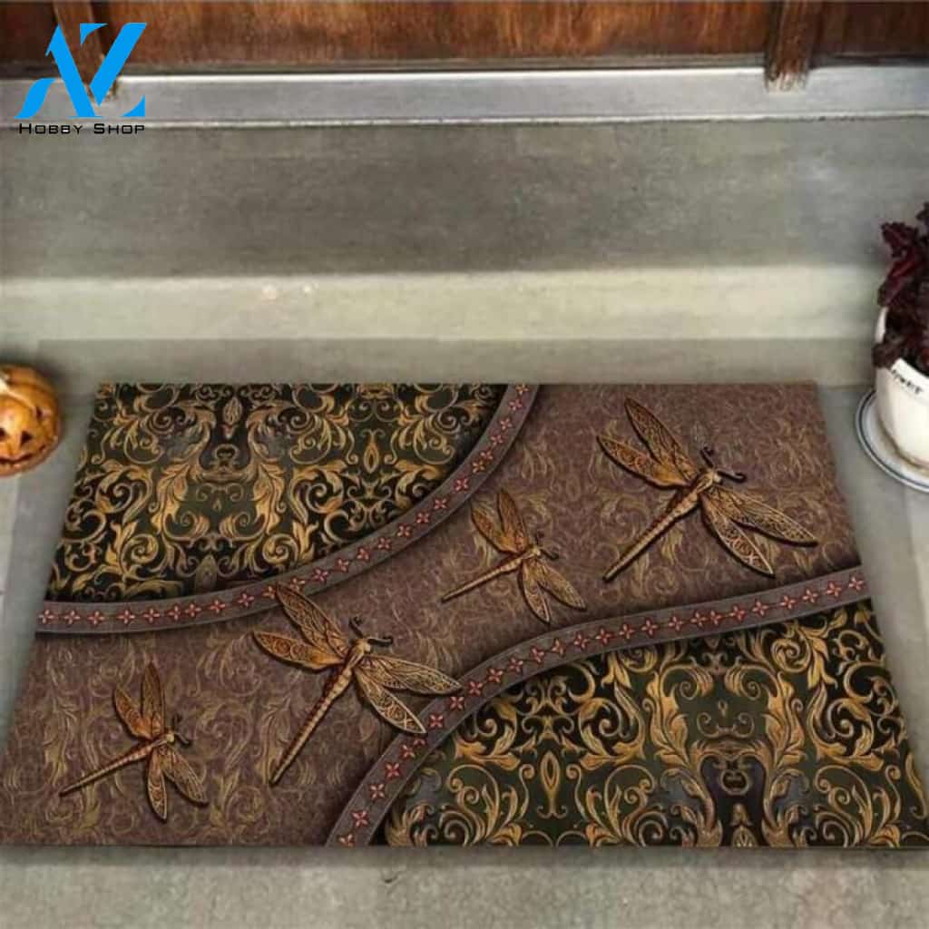 Dragonflies Leather Pattern Print Doormat | Welcome Mat | House Warming Gift