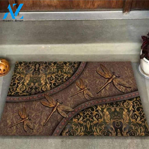 Dragonflies Leather Pattern Print Doormat | Welcome Mat | House Warming Gift