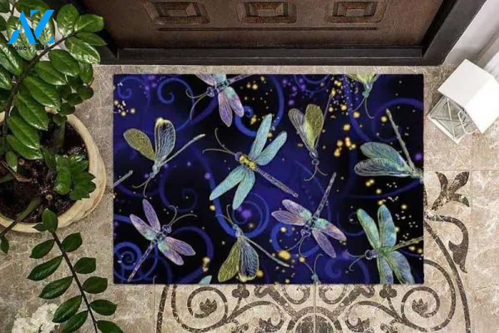 Dragonflies Magic Blue Background Housewarming Great Gift For Family And Friend Doormats Inhouse Doormats Home Decor Housewarming Gift