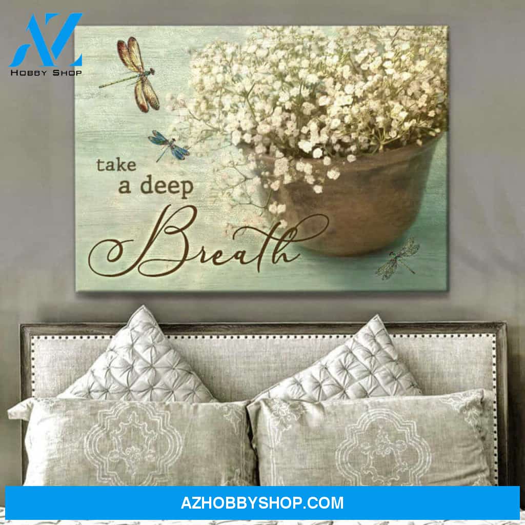 Dragonfly And Breath Flower Canvas Take A Deep Breath Wall Art Decor | Moosfy Wrap Canvas Ready To Hang