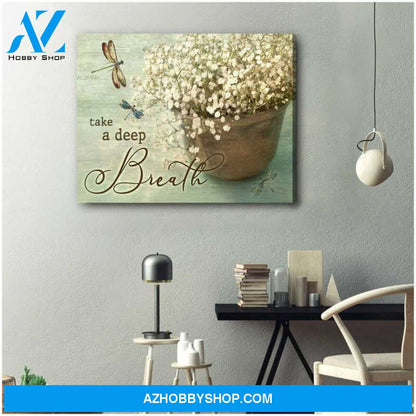 Dragonfly And Breath Flower Canvas Take A Deep Breath Wall Art Decor | Moosfy Wrap Canvas Ready To Hang