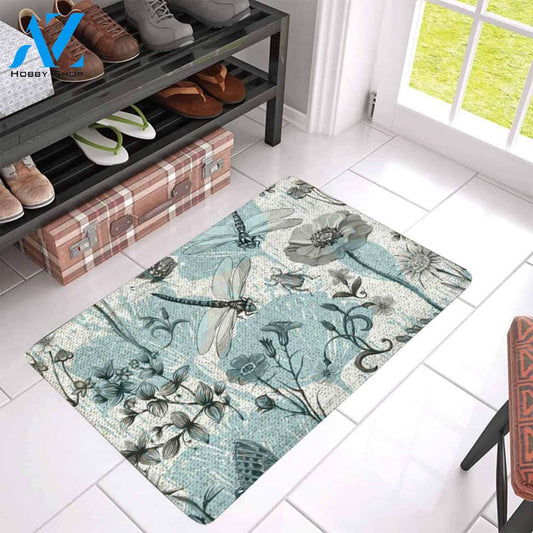 Dragonfly And Flowers Doormat Welcome Mat Housewarming Gift Home Decor Funny Doormat Best Gift Idea For Flower Lovers