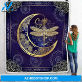 Dragonfly And Moon Fleece Blanket Gift Idea For Dragonfly Lovers, Gift For Family, Gift For Friend Home Decor Bedding Couch Sofa Soft And Comfy Cozy