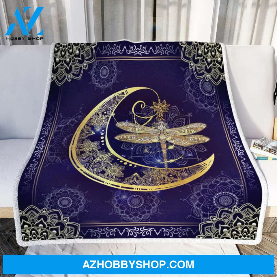 Dragonfly And Moon Fleece Blanket Gift Idea For Dragonfly Lovers, Gift For Family, Gift For Friend Home Decor Bedding Couch Sofa Soft And Comfy Cozy